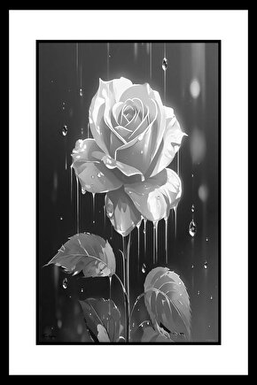 Beyaz Gül Siyah Beyaz Digital Art ( ÇERÇEVESİZ - ÇERÇEVE YOKTUR ) ( ULTRA HD ) FOLYO AFİŞ - POSTER