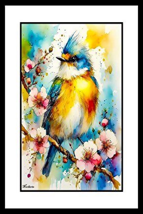 Çiçekler ve Minik Kuş Digital Art ( ÇERÇEVESİZ - ÇERÇEVE YOKTUR ) ( ULTRA HD ) FOLYO AFİŞ - POSTER
