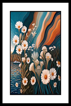 Çiçekler ve Deniz Digital Art ( ÇERÇEVESİZ - ÇERÇEVE YOKTUR ) ( ULTRA HD ) FOLYO AFİŞ - POSTER