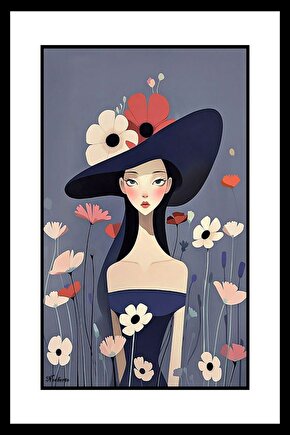 Büyük Şapkalı Kadın Digital Art ( ÇERÇEVESİZ - ÇERÇEVE YOKTUR ) ( ULTRA HD ) FOLYO AFİŞ - POSTER