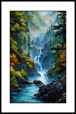 Taşlara Düşen Şelale Digital Art ( ÇERÇEVESİZ - ÇERÇEVE YOKTUR ) ( ULTRA HD ) FOLYO AFİŞ - POSTER