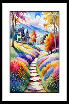 Renkli Köy Yolu Digital Art ( ÇERÇEVESİZ - ÇERÇEVE YOKTUR ) ( ULTRA HD ) FOLYO AFİŞ - POSTER