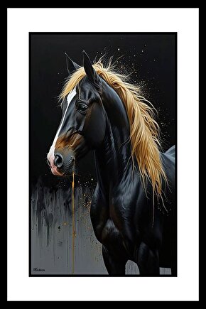 Yaşlı Siyah At Digital Art ( ÇERÇEVESİZ - ÇERÇEVE YOKTUR ) ( ULTRA HD ) FOLYO AFİŞ - POSTER