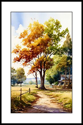 Ağaçlı Köy Yolu Digital Art ( ÇERÇEVESİZ - ÇERÇEVE YOKTUR ) ( ULTRA HD ) FOLYO AFİŞ - POSTER