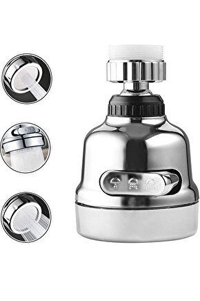 Krom 3 Fonksiyonlu Mutfak Lavabo Başlığı 360 Derece Döner Musluk Ucu Tasarruflu