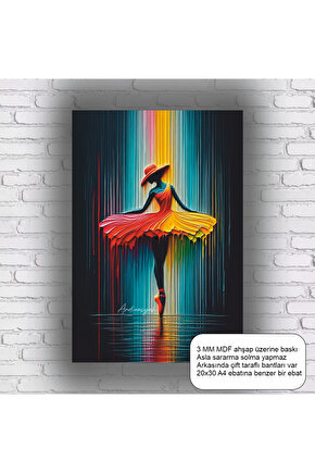 gökkuşağında dans eden kadın mdf tablo retro ahşap poster dekorasyon