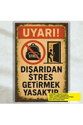 dışarıdan stres getirmek yasaktır retro ahşap poster tablo