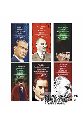 6 parça Atatürk sözleri olan mdf ahşap tablo seti