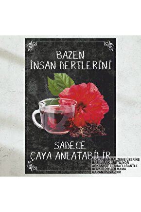 yalnızlık ve çay anlamlı esprili komik çay sözleri duvar yazıları retro ahşap poster tablo