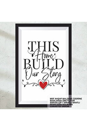 bu ev bizim hikayemiz ev aile mutluluk dekorasyon çerçeve görünümlü ahşap tablo poster
