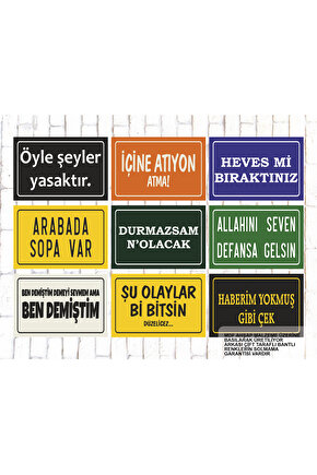 9 Parça Karışık Yazılı Ahşap Tablo Seti atarlı esprili komik kamyon arkası sözler yazılar