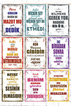 9 Parça Karışık Yazılı Ahşap Tablo Seti komik esprili atarlı sözler