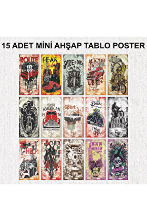 klasik araba ve motor dekorasyon tablo 15 mdf ahşap tablo seti