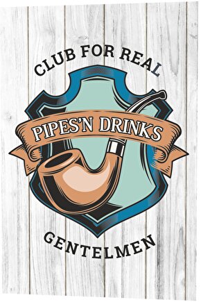 Centilmen Beyler Kulübü Pipo Tütün Ahşap Desenli Retro Vintage Ahşap Poster