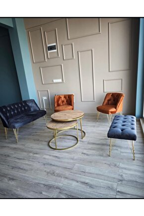 Nev elizzan garden çay seti koltuk antrasit kiremit gold metal ayak