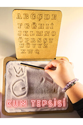 Montessori Kum Tepsisi Ahşap Alfabe Hediyeli , Büyük Boy 50*50 cm
