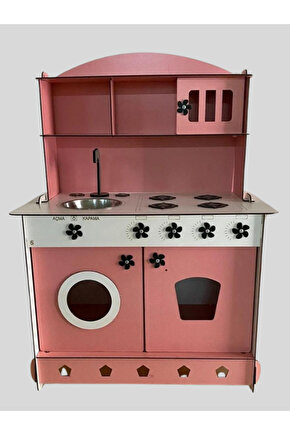 Montessori Eğitici Ahşap Oyuncak Mutfak Dolabı Pembe 3mm 84x60