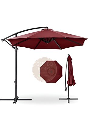 3 Mt 8 Kaburga Full Demir 21 Kg BORDO Bahçe Şemsiyesi