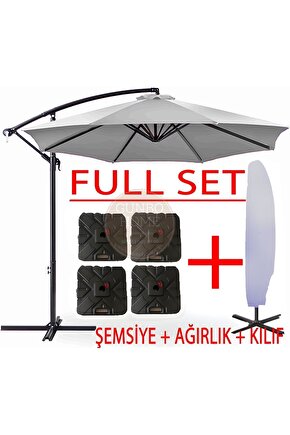 3 Mt 8 Kaburga Full Demir 21 Kg Gri Bahçe Şemsiyesi Full Set Havuz Şemsiyesi Büyük Şemsiye