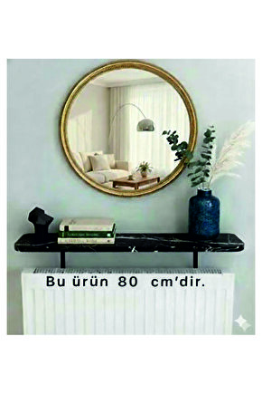 4 KÖŞE OVAL Petek Üstü Raf Duvara Montajsız Kalorifer Peteği Üstü Raf 80x18cm SİYAH MERMER DESEN