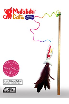 Jr. Fish Kedi Oltası Ahşap Saplı, Sesli Kumaş Kedi Oyuncağı (Kedi NanesiOtu İçermez)