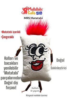 Mrs. Matatabi Doğal, Sesli, Kumaş Kedi Oyuncağı 12 Cm (Kedi NanesiOtu İçermez)