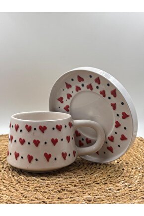 Seramik El Yapımı Altlıklı Kupa Fincan Seti