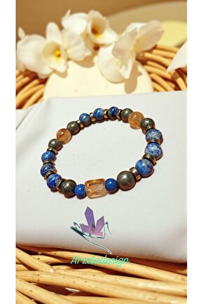 Doğal Taş Lapis Lazul,Sitrin,Pirit ve Hematit Bileklik İfade Koruma ve Bereket Bilekligi