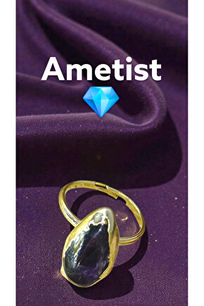 DOĞAL TAŞ AMETİST KRİSTAL YÜZÜK Altin Kaplama Ayarlanabilir Ebat