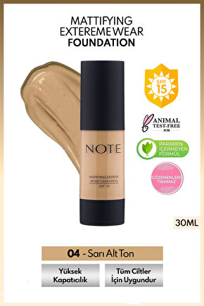 Mattifying Extreme Wear Spf 15 Yoğun Kapatıcı Mat Bitişli Fondöten - 04 Sand