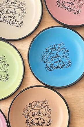 Renkli Mottolu 13cm Kahvaltılık  Çerezlik 6 Adet Çeyizlik