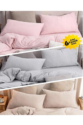 %100 Pamuk (TOPLAMDA 6 ADET)2adet Pembe 2adet Bej 2adet Gri 50x70yastık Kılıfı Pillow Case