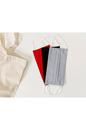 Dots Pamuk Maske 9,5x18 Cm Kırmızı-siyah