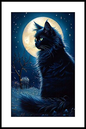 Tüylü Kara Kedi Digital Art ( ÇERÇEVESİZ - ÇERÇEVE YOKTUR ) ( ULTRA HD ) FOLYO AFİŞ - POSTER