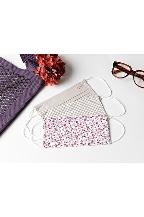 Vıntage Pamuk Maske 9,5x18 Cm Mor-gri