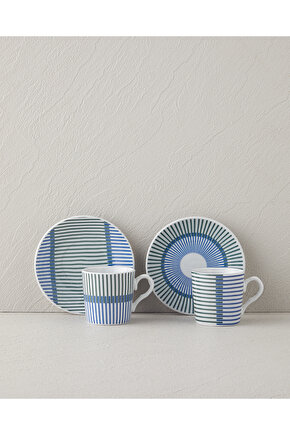 Edwin Porselen 4 Parça 2 Kişilik Kahve Fincan Takımı Mavi-Yeşil