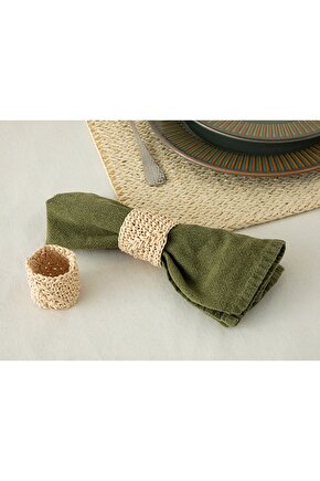 Wicker Weave Natural Ip 2li Peçete Halkası 4 Cm Krem