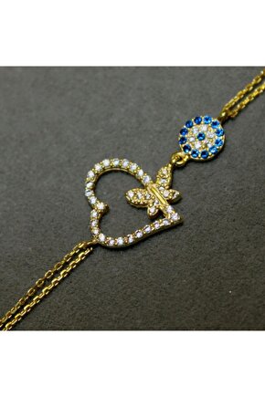 Taşlı Kelebekli Kalp Bileklik