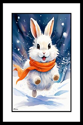 Karda Koşan Tavşan Digital Art ( ÇERÇEVESİZ - ÇERÇEVE YOKTUR ) ( ULTRA HD ) FOLYO AFİŞ - POSTER