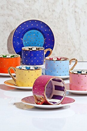 Fnc-07 Bone Chına 6lı Kahve Fincan Takımı 90 Cc Noktaçizgi