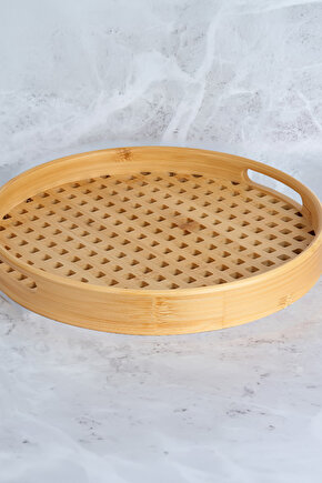 Bambu Delikli Tepsi 25 cm Sunum Tepsisi Bambu