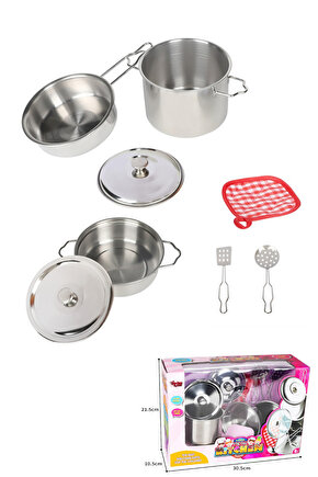 Oyuncak 8 Parça Çelik Tencere Tava Set Gerçekçi Tasarım