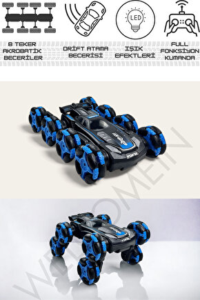 Oyuncak Uzaktan Kumandalı Full Fonksiyon 2.4Ghz 8 Teker Drift Atan Akrobat Araba