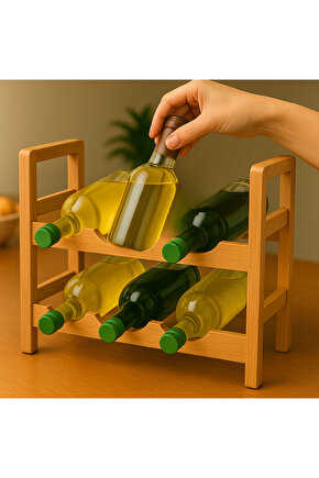 2 Katlı Ahşap Dekoratif Şaraplık Modern Viski Şampanya Şişe İçki Rafı Şarap Rafı Yıllandırma Dolabı