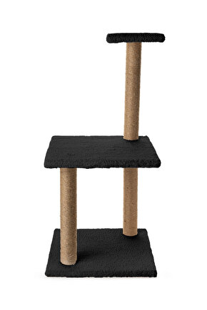 3Lü Kedi Tırmalama Tahtası Peluş Kumaş Demonte 84 cm Yükseklik 3 Adımlı Zıplama Oyunu (Siyah)