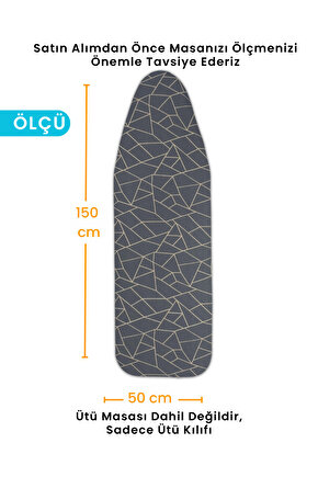 Ütü Masası Kılıfı Örtüsü Bezi, Keçeli,süngerli, Ipli Yanmaz Ayarlanabilir 50x150 Cm Gri