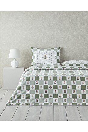 Crocus Flora Pamuklu Tek Kişilik Nevresim Seti 160 x 220 Yeşil