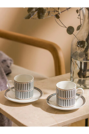 minimalist Şıklık: Siyah Çizgili 2 Kişilik Kahve Fincan Takımı