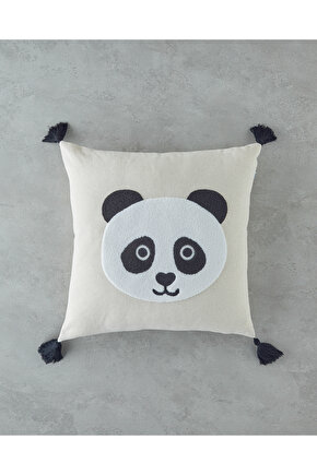 Cute Panda Bebe Dekoratif Kırlent 45x45 cm Ekru