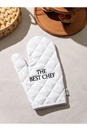 Fırın Eldiveni Beyaz Yazı Nakışlı Pamuklu